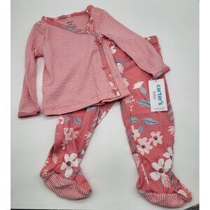 Carter's Baby Girl 9M Pink Floral Stripe Outfit 2pc (Missing hat)